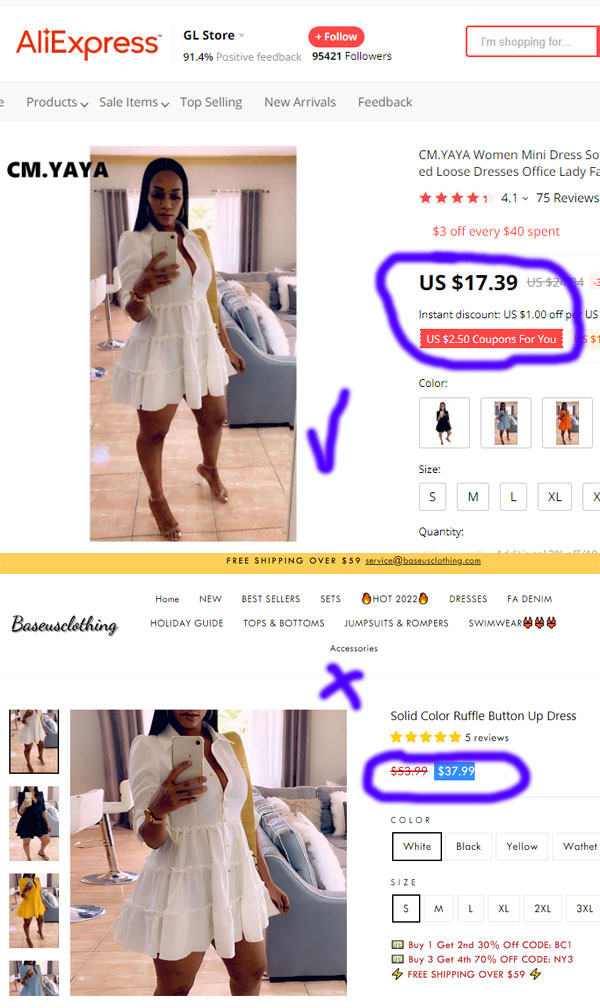 baseus clothing price difference on aliexpress