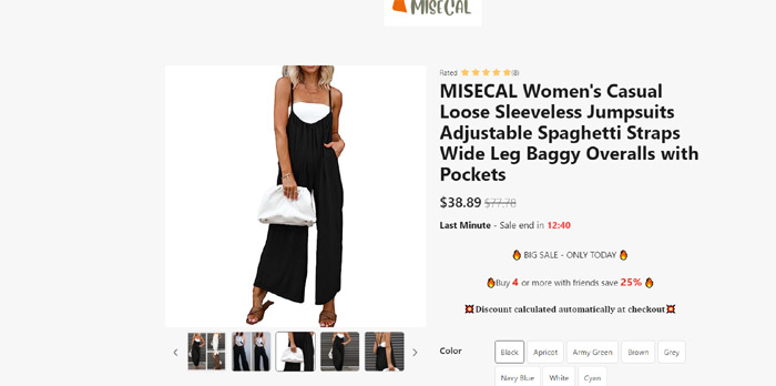 MISECAL Women's Casual Loose Sleeveless Jumpsuits